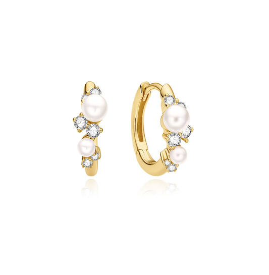  Starlit Drops - Oorringen - Zilver / 14kt GP - Parel - 1cm